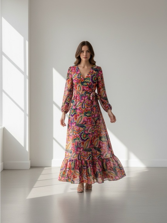 Jessica Howard Dresses & Skirts - New Jessica Howard Floral V-Neck Long Sleeve Maxi Dress in Pink size 14 W